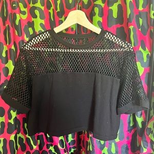Black fishnet oversized crop top - large